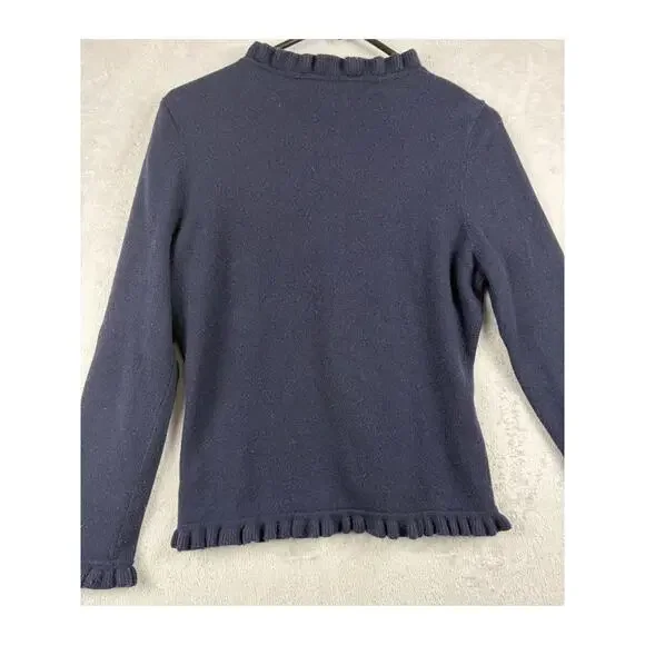 Pure Collection Ruffle Pure Cashmere Cardigan - Navy - Size 6 - Picture 2 of 8